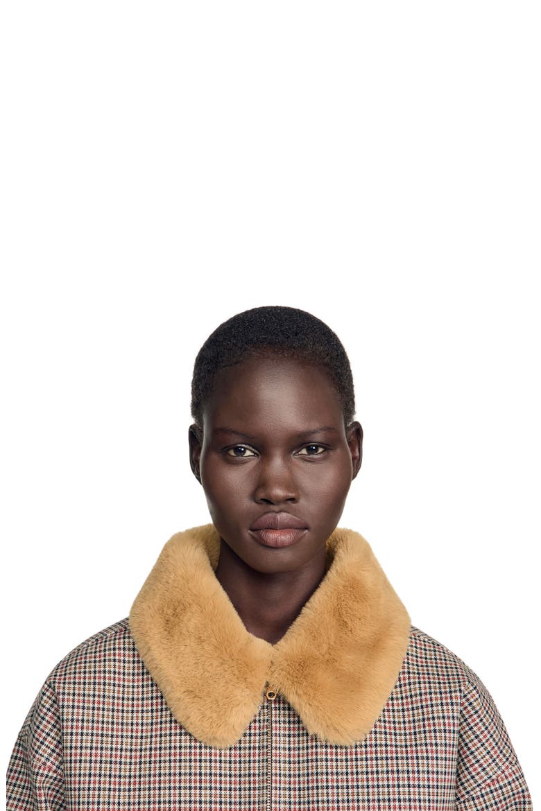 Faux fur-lined coat, Alternate, color, Brown