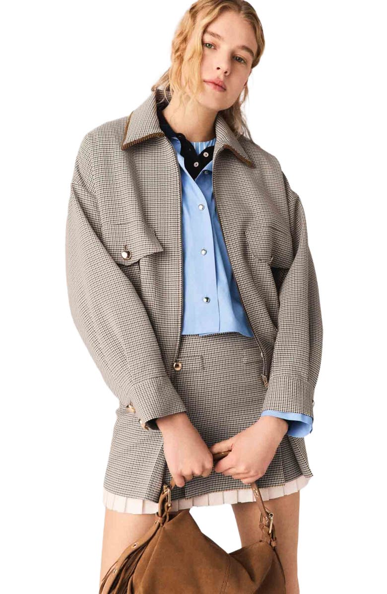 maje Checked bomber jacket, Main, color, Brown Checks