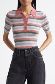 Ganni Sparkle Rib Stripe Polo