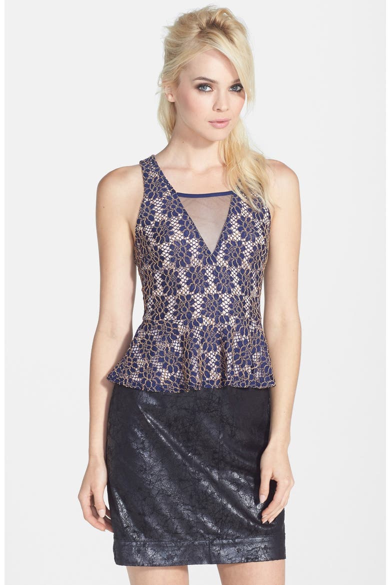 ASTR Lace Peplum Tank, Main, color, NAVY MULTI