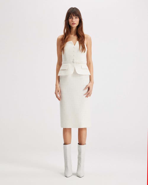 Theo The Label Melia Tweed Bustier Strapless Dress In White