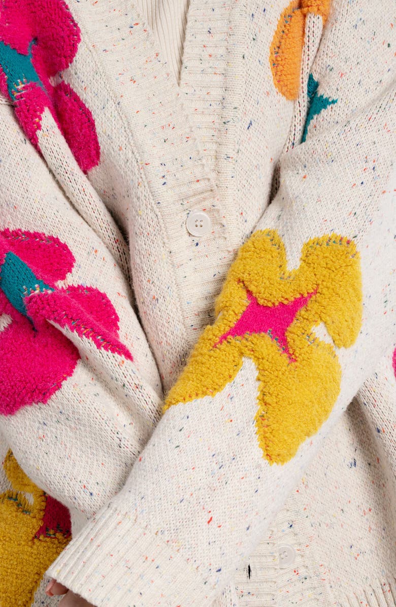 SAACHI Floral & Diamond Embroidered Cardigan, Alternate, color, Ivory