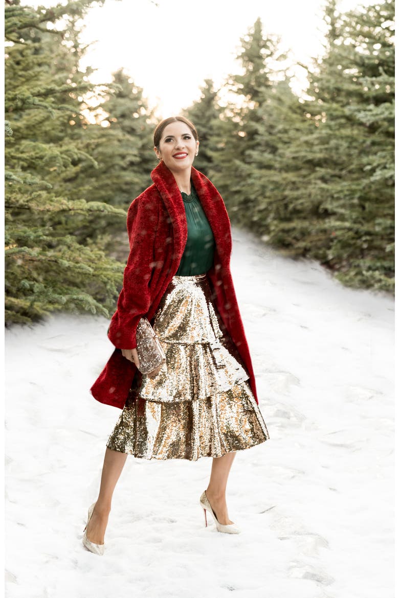 Faux Shearling Shawl Collar Coat, Alternate, color, RED SCARLET