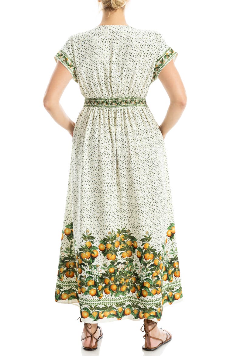 Surplice Neck Short Sleeve Maxi Dress, Alternate, color, CREAM/ ORANGE CITRUS