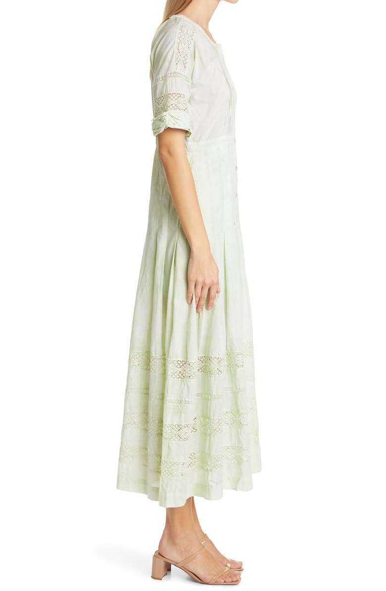 LoveShackFancy Edie Lace Inset Midi Dress, Alternate, color, 