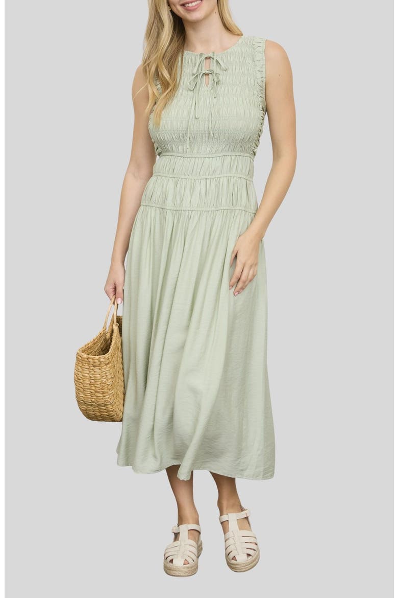 Smock Bodice Midi Dress, Main, color, SAGE