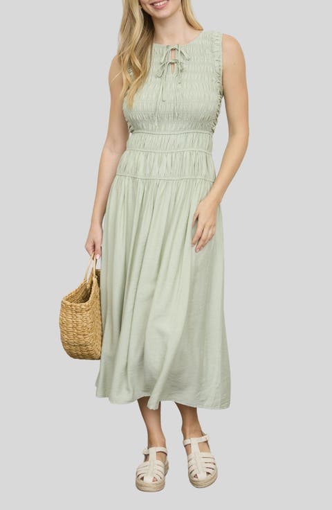 Smock Bodice Midi Dress