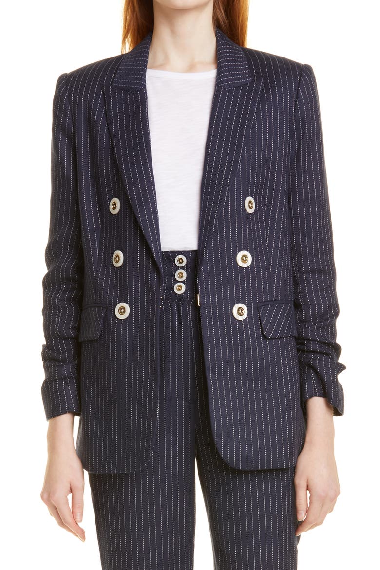 Beacon Pickstitch Stripe Linen Blend Dickey Jacket, Alternate, color, NAVY/ WHITE