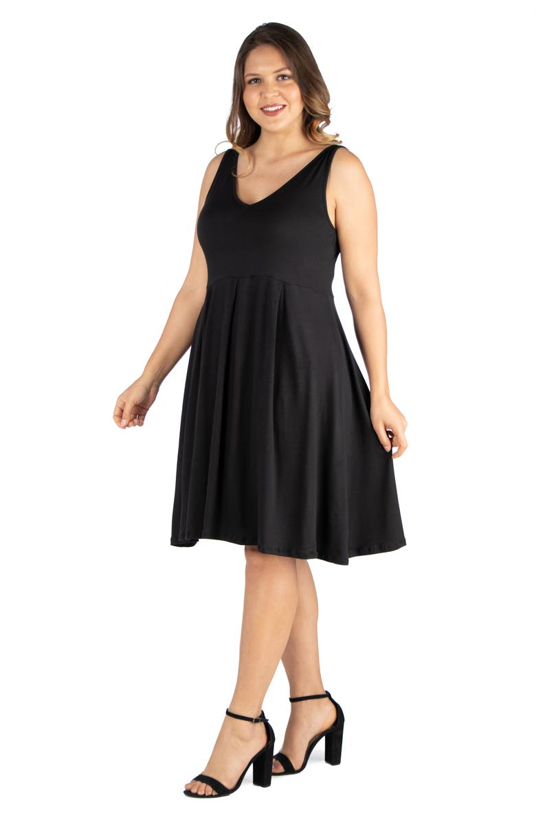 24seven Comfort Apparel Plus Size Sleeveless Midi Fit and Flare Pocket Dress, Alternate, color, Black