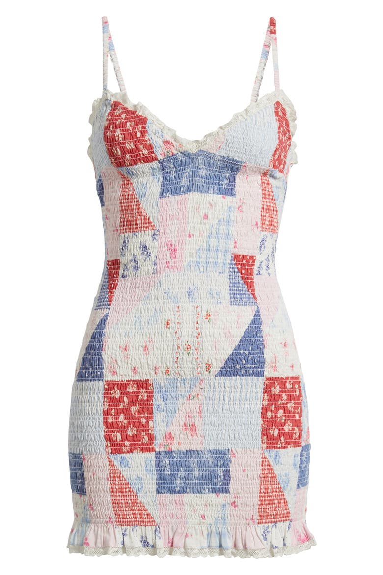 Solier Patchwork Cotton Minidress, Main, color, BLUEBERRY SUNDAE