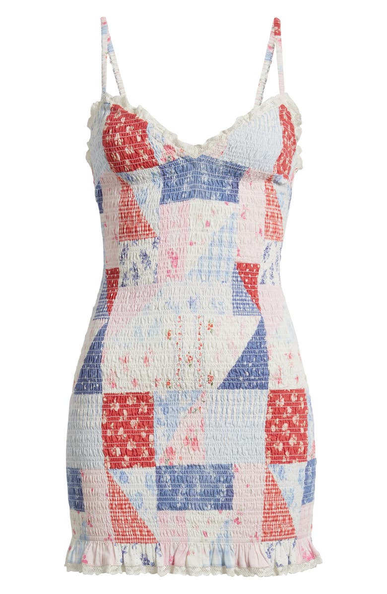 LoveShackFancy Solier Patchwork Cotton Minidress, Main, color, Blueberry Sundae