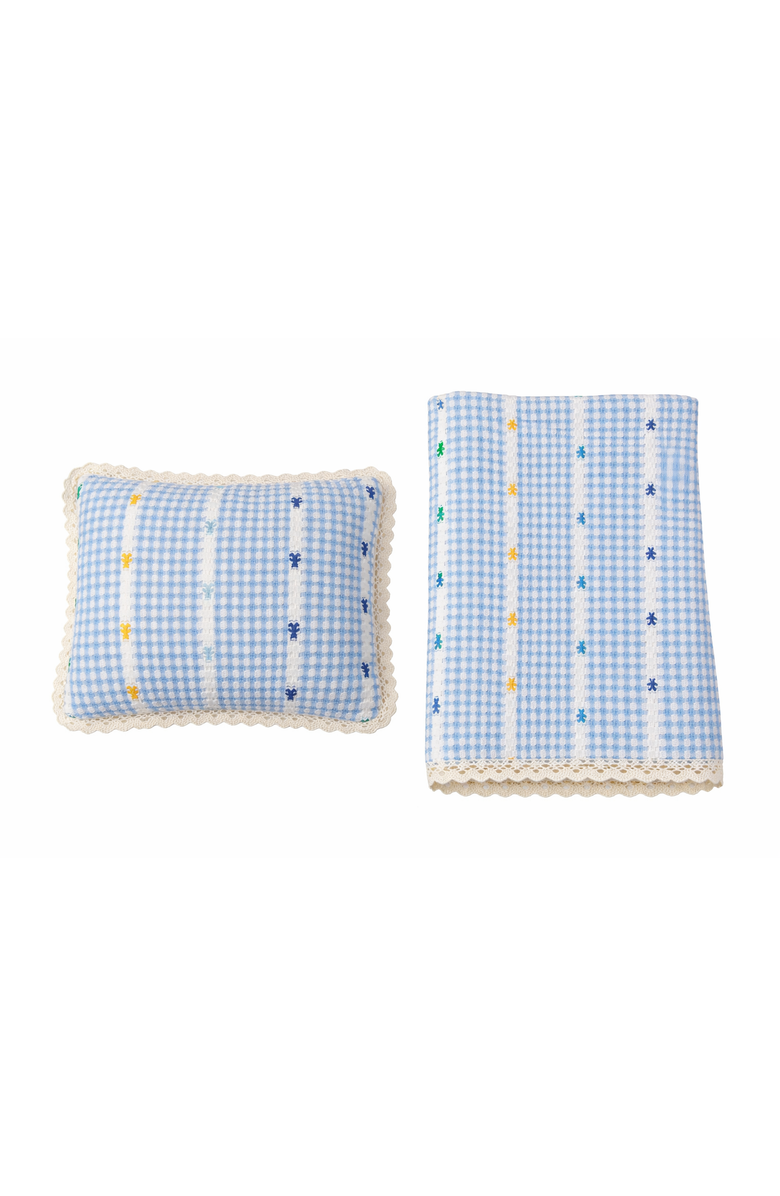 Bebe Bella Boy Knit Floral Blanket Pillow Set, Main, color, Forever Blue