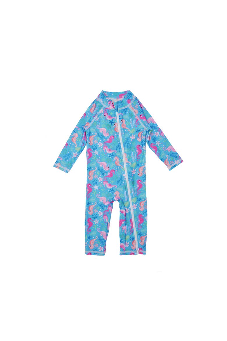 Infant & Toddlers Sun Protective UPF 50+ Long Surf Ankle Length Swimsuit, Main, color, Seahorse Garden