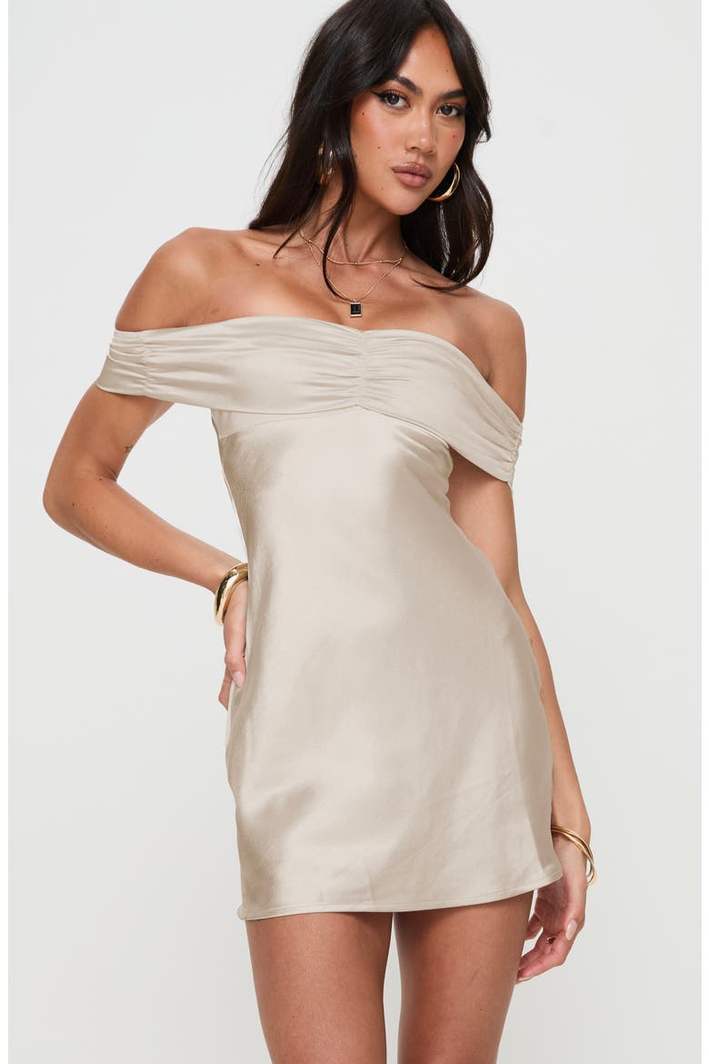 Sadee Off the Shoulder Satin Minidress, Alternate, color, LIGHT PINK