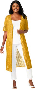 Jessica London Scalloped Crochet Sweater Duster