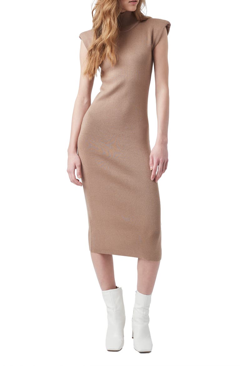 Shoulder Pad Sleeveless Sweater Dress, Main, color, CAMEL