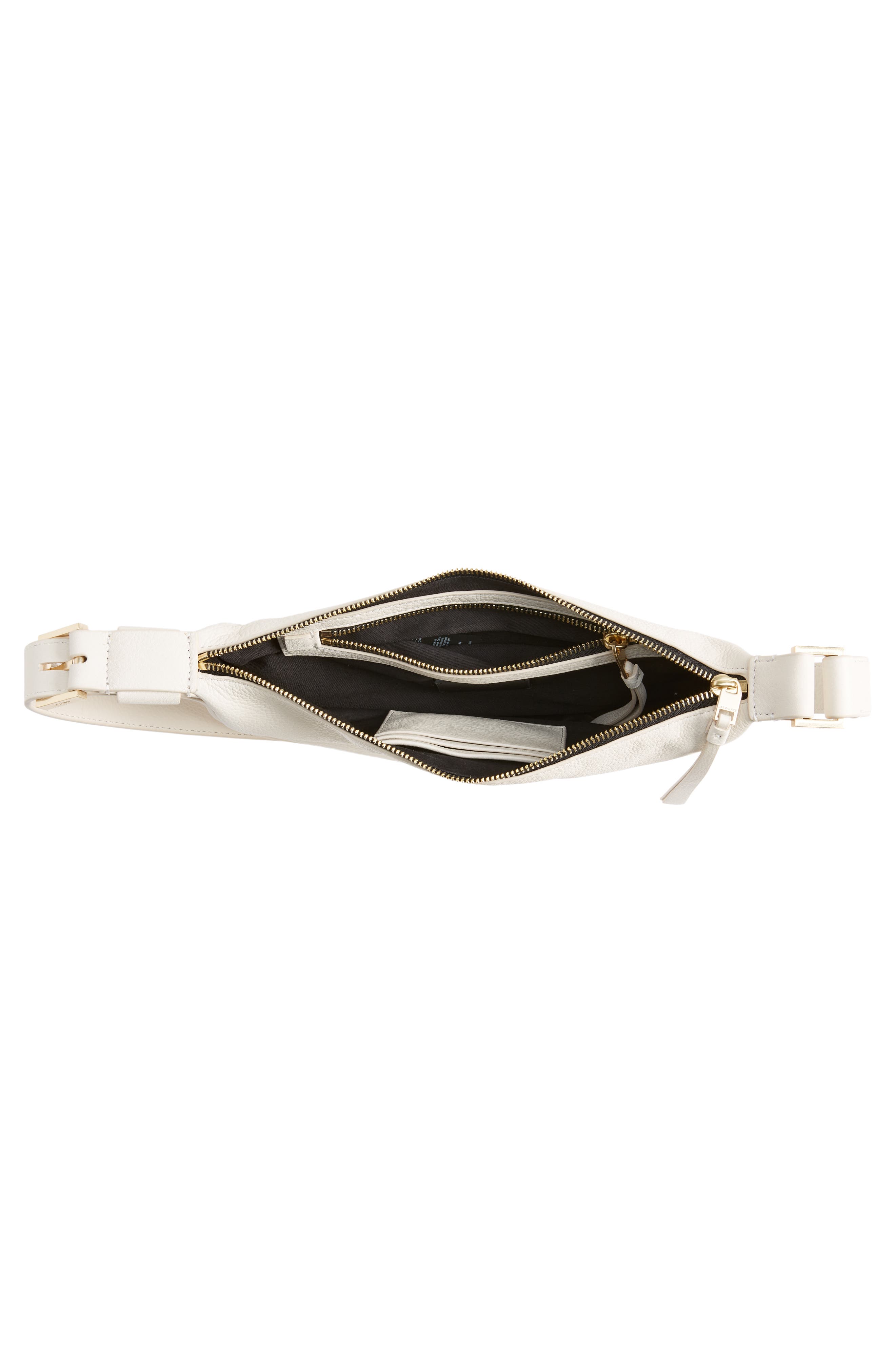 AllSaints Half Moon Leather Crossbody Bag, Alternate, color, White