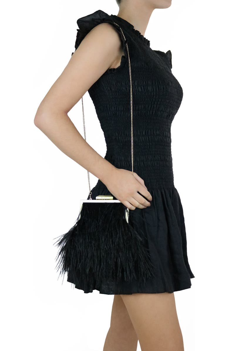 Olga Berg Ostrich Feather Embellished Clutch, Alternate, color,