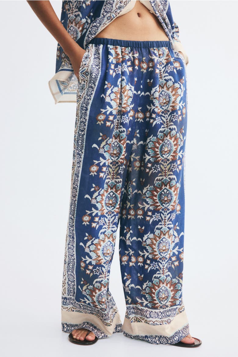 Viscose-Blend Pull-On Pants, Alternate, color, Blue/patterned
