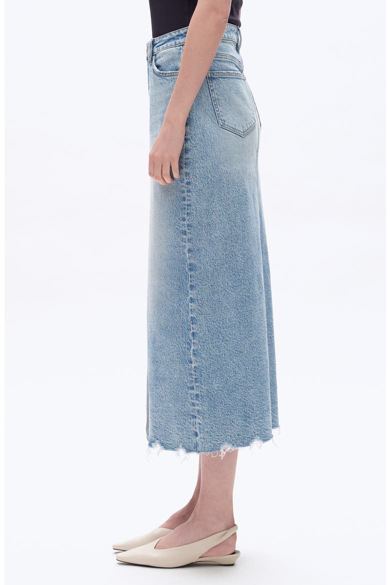 Raw Hem Denim Midi Skirt, Alternate, color, MEDIUM BLUE