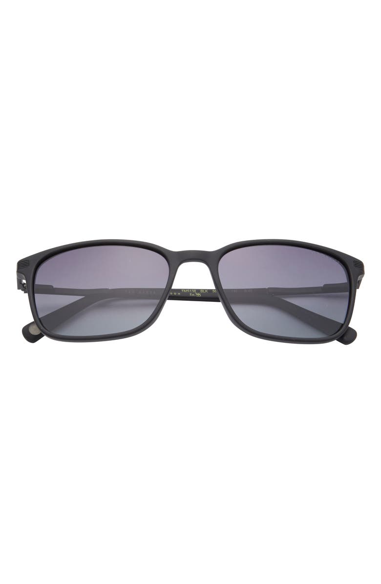 Ted Baker London 56mm Square Full Rim Polarized Sunglasses, Main, color, Black