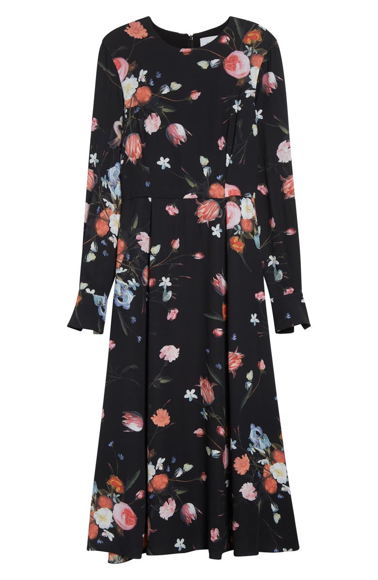 Erdem Floral Long Sleeve Crepe Midi Dress, Alternate, color, Dutch Flower Painting Black