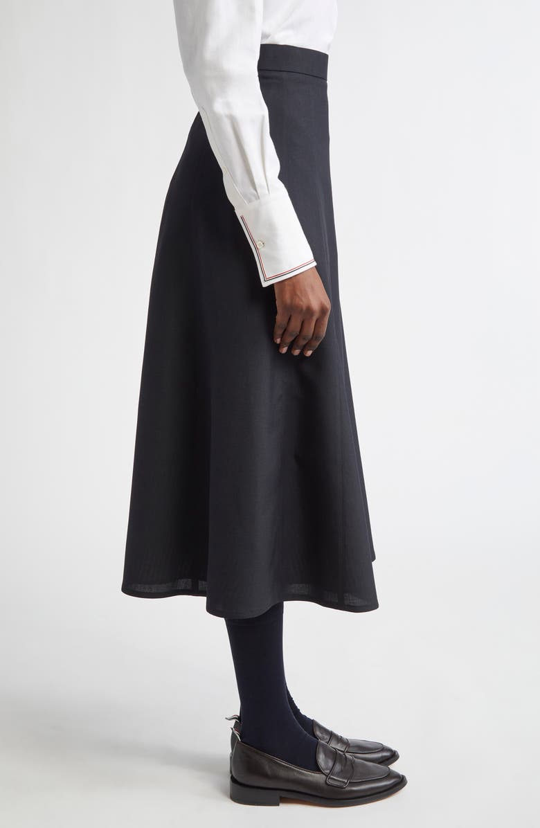Thom Browne Wool Blend A-Line Midi Skirt, Alternate, color, Black