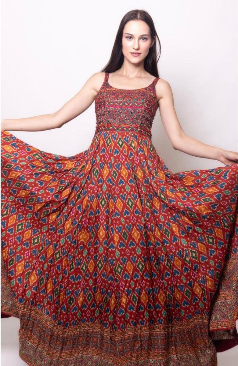 RAAS Louisa Patola Print Long Dress, Main, color, Red