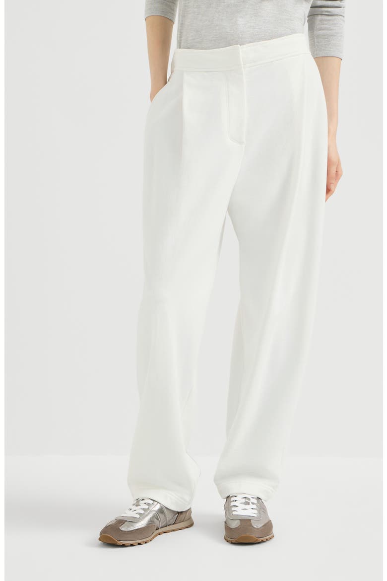 Cotton smooth French terry pleated track trousers, Main, color, White