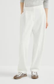 Brunello Cucinelli Cotton smooth French terry pleated track trousers