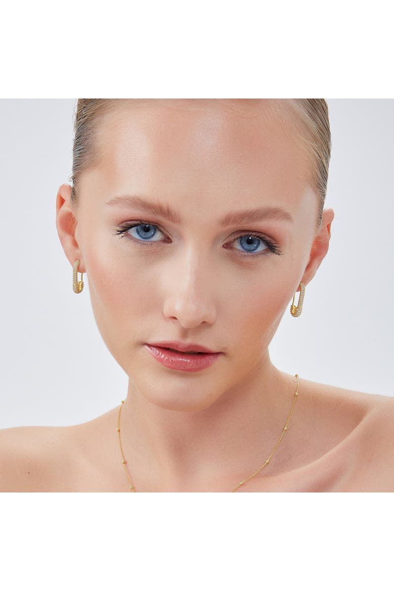 Pave Stud Safety Pin Earring Jewelled Sterling Silver, Alternate, color, Rose gold