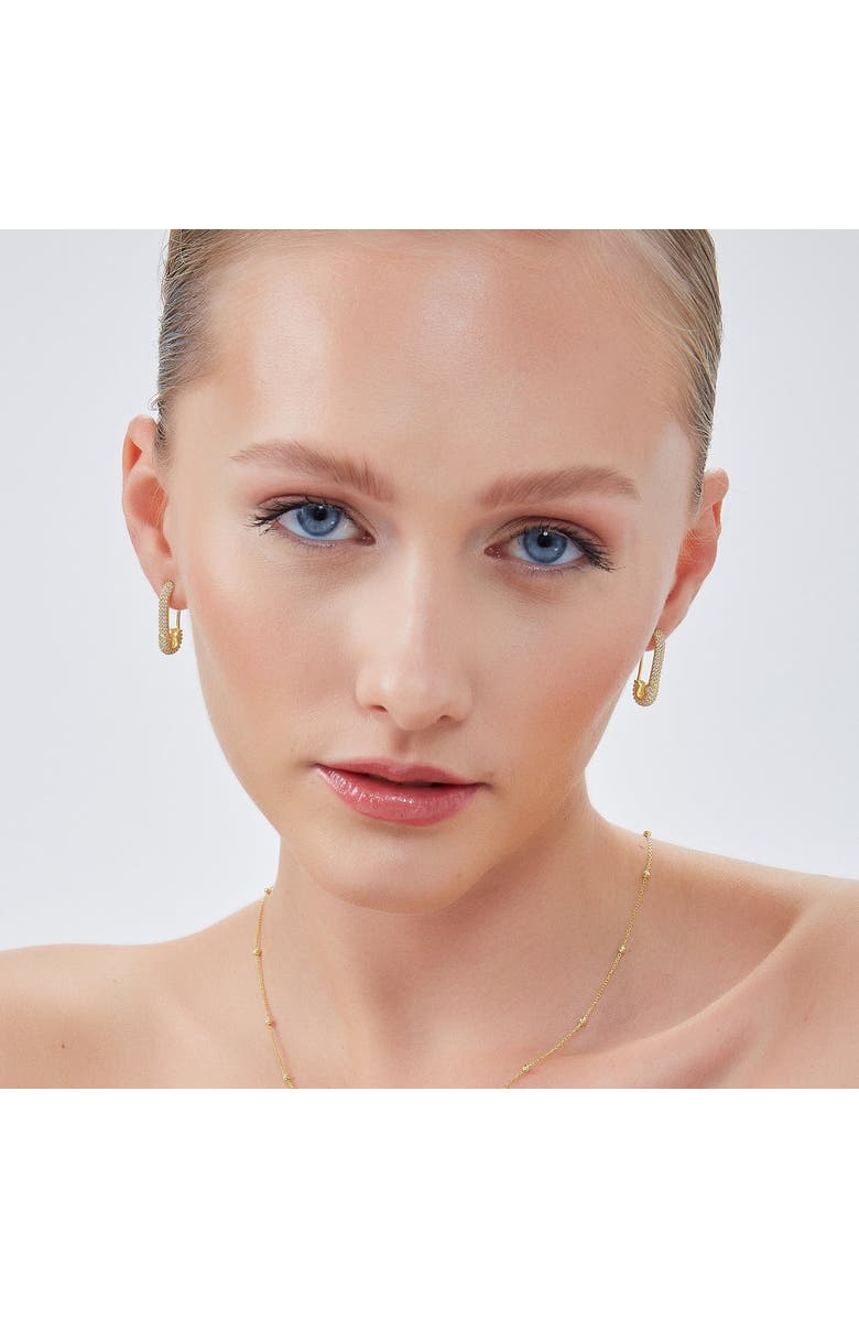 Spero London Pave Stud Safety Pin Earring Jewelled Sterling Silver, Alternate, color, Rose Gold
