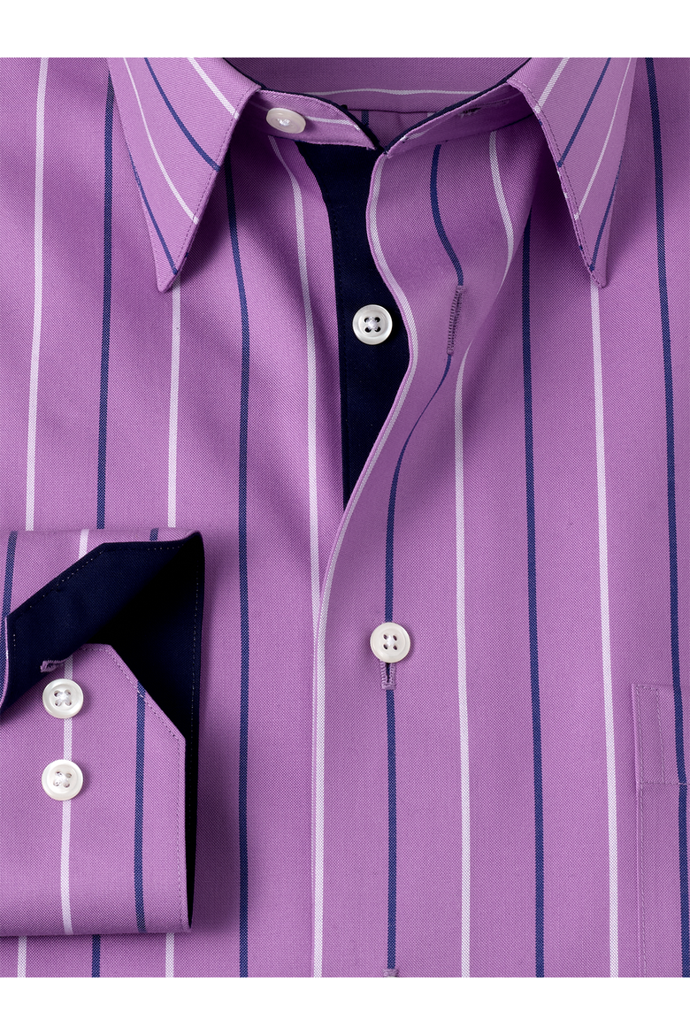 Cotton Point Collar Pinpoint Tailored Contrast Trim Button Cuff Long Sleeve, Alternate, color, Purple