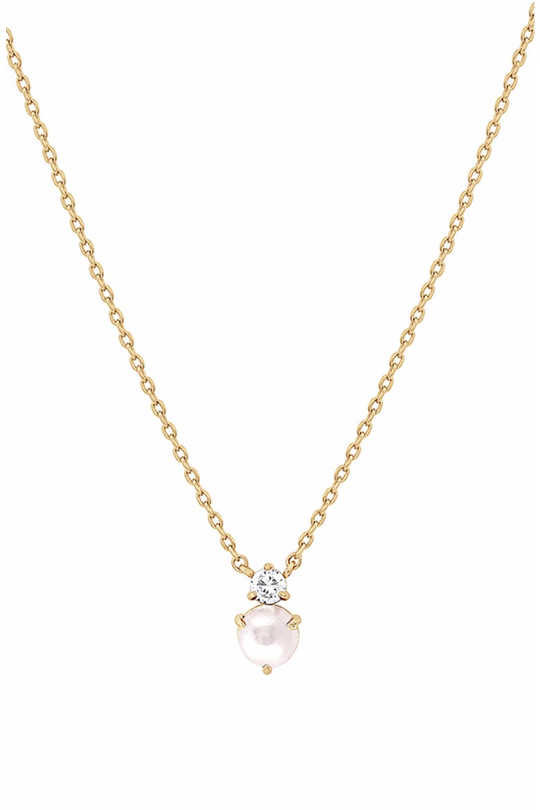 14k Gold Plated Deux Birthstone Necklace Personalized Trendy Gift Idea, Main, color, Pearl/June