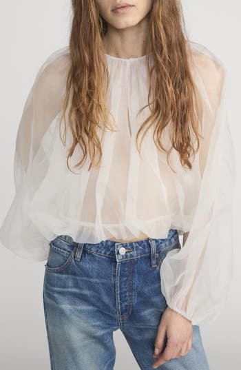 Frame Sheer Silk Top In Cream