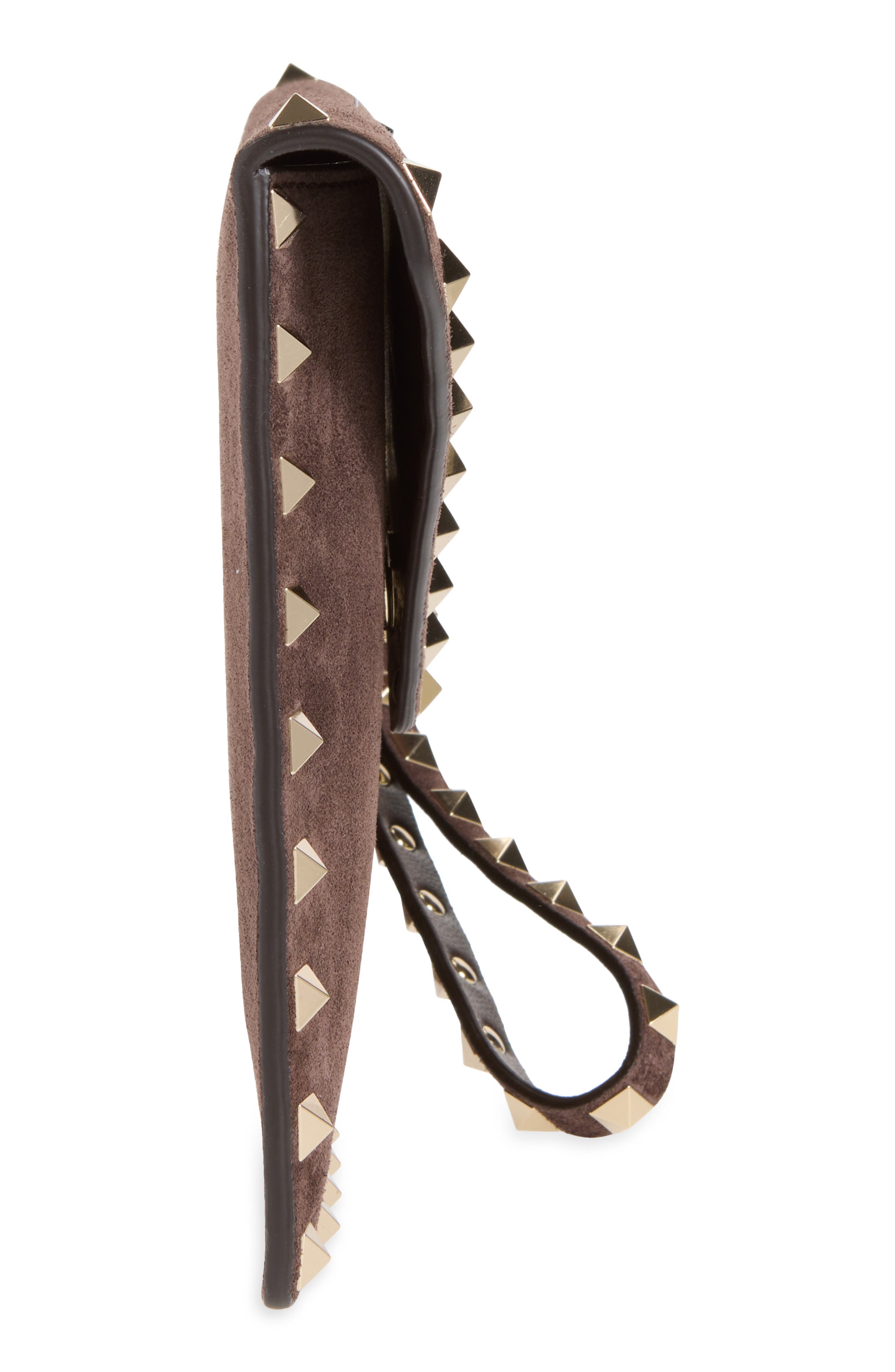 Medium Rockstud Flat Suede Wristlet Envelope Pouch, Alternate, color, BROWN