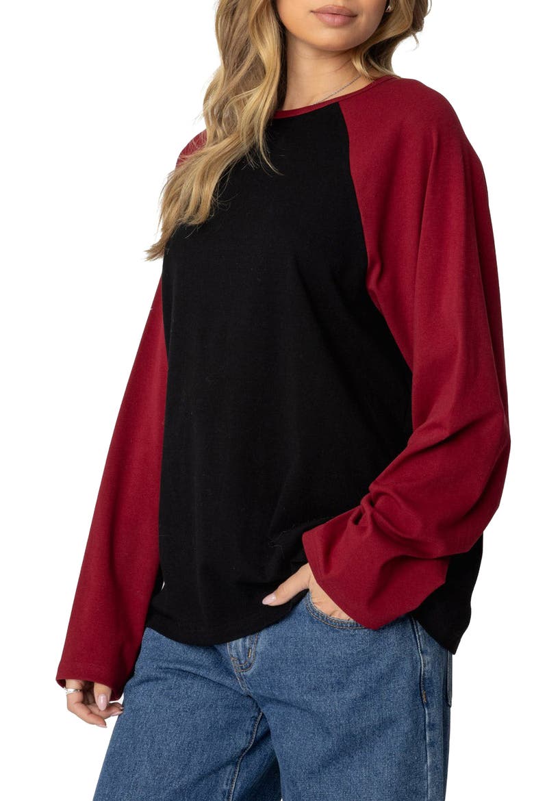 Oversize Long Sleeve Stretch Cotton T-Shirt, Alternate, color, BLACK