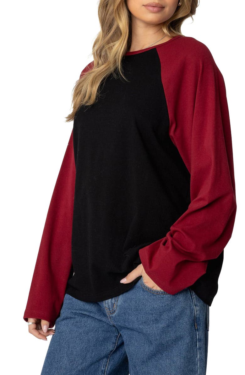 EDIKTED Oversize Long Sleeve Stretch Cotton T-Shirt, Alternate, color, Black