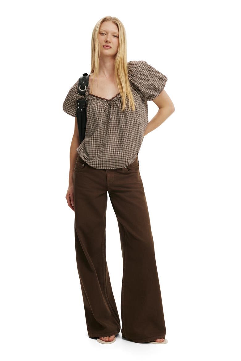 Women's The Daydream Babydoll Top, Alternate, color, Hazel Check Rich Mocha