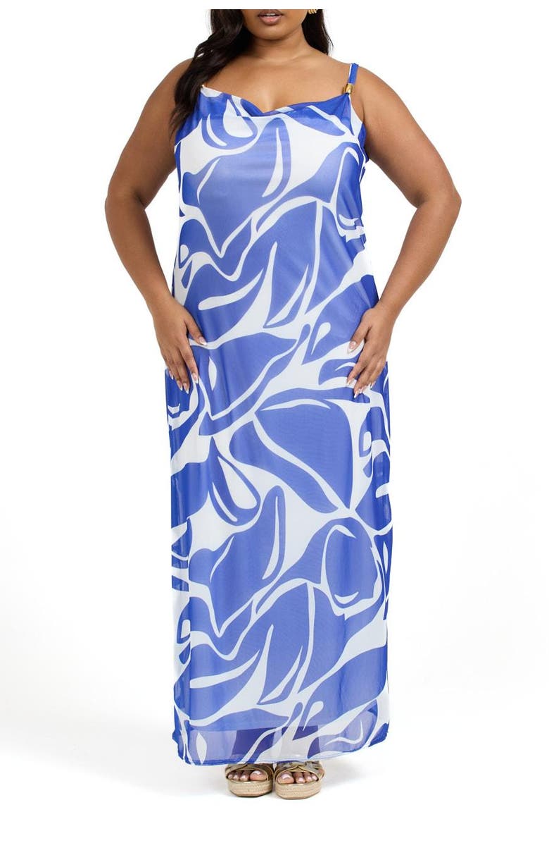 FASHION-SZN CURVE Elegant Patterned Maxi Dress, Alternate, color, Blue