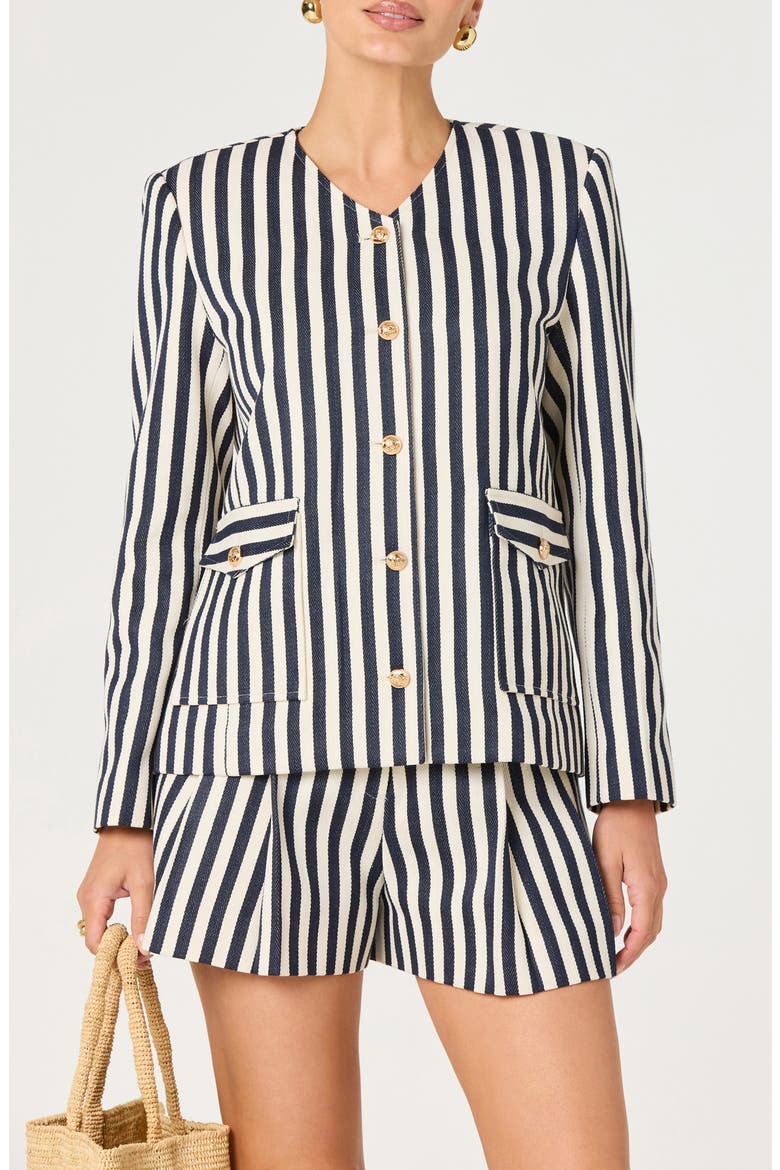 Danae Stripe Denim Jacket, Main, color, CREAM NAVY STRIPE