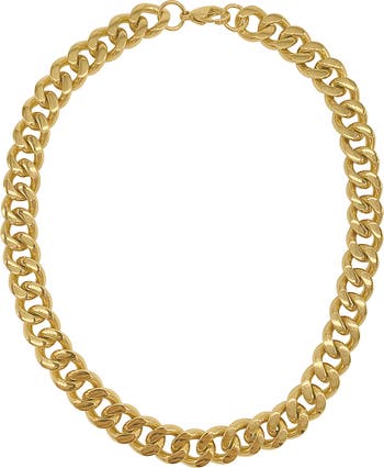 Water Resistant 14K Gold Plated Curb Chain Necklace