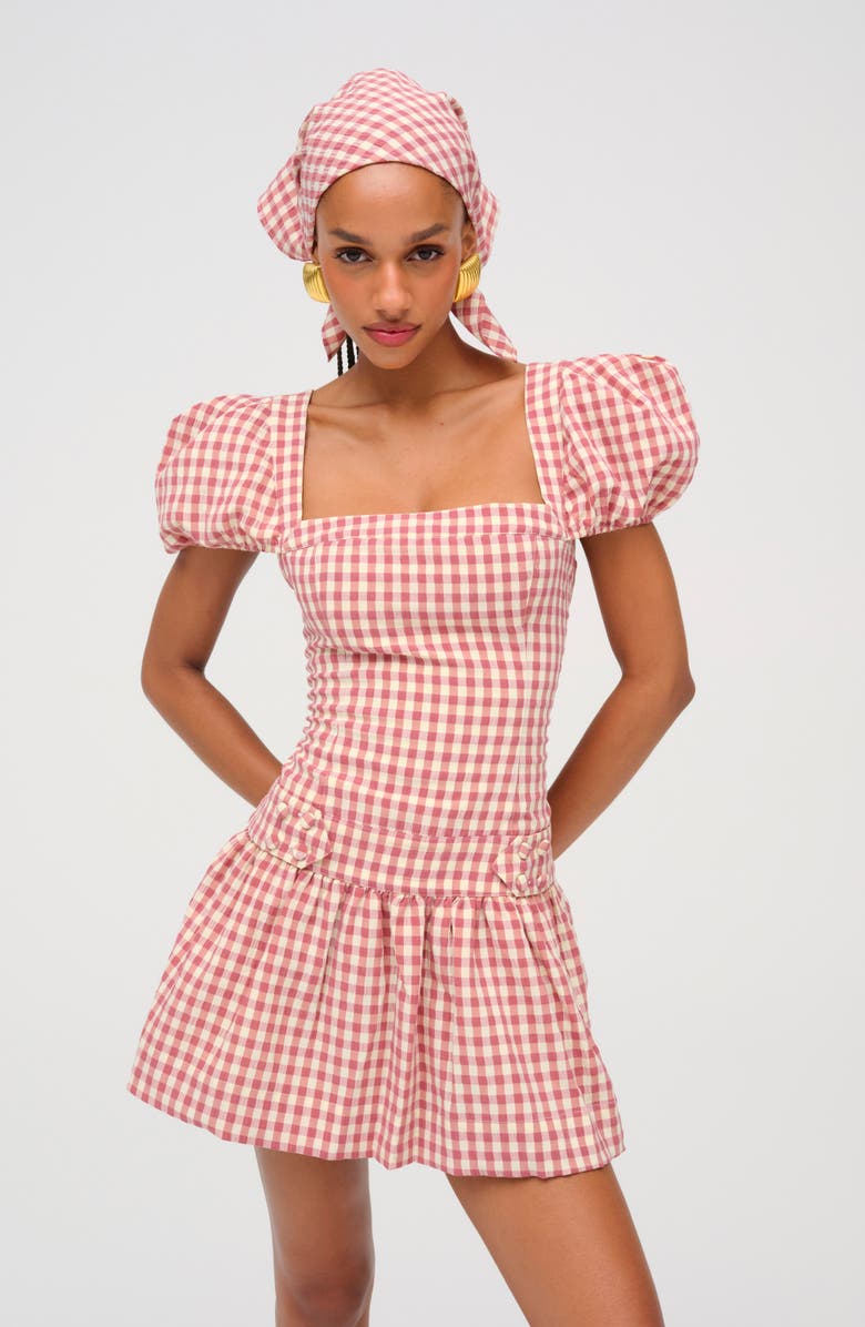 For Love & Lemons Georgia Gingham Short Sleeve Minidrss, Alternate, color, Mauve