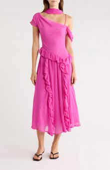 Moxie Ruffle Asymmetric Midi Dress