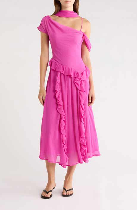 Moxie Ruffle Asymmetric Midi Dress