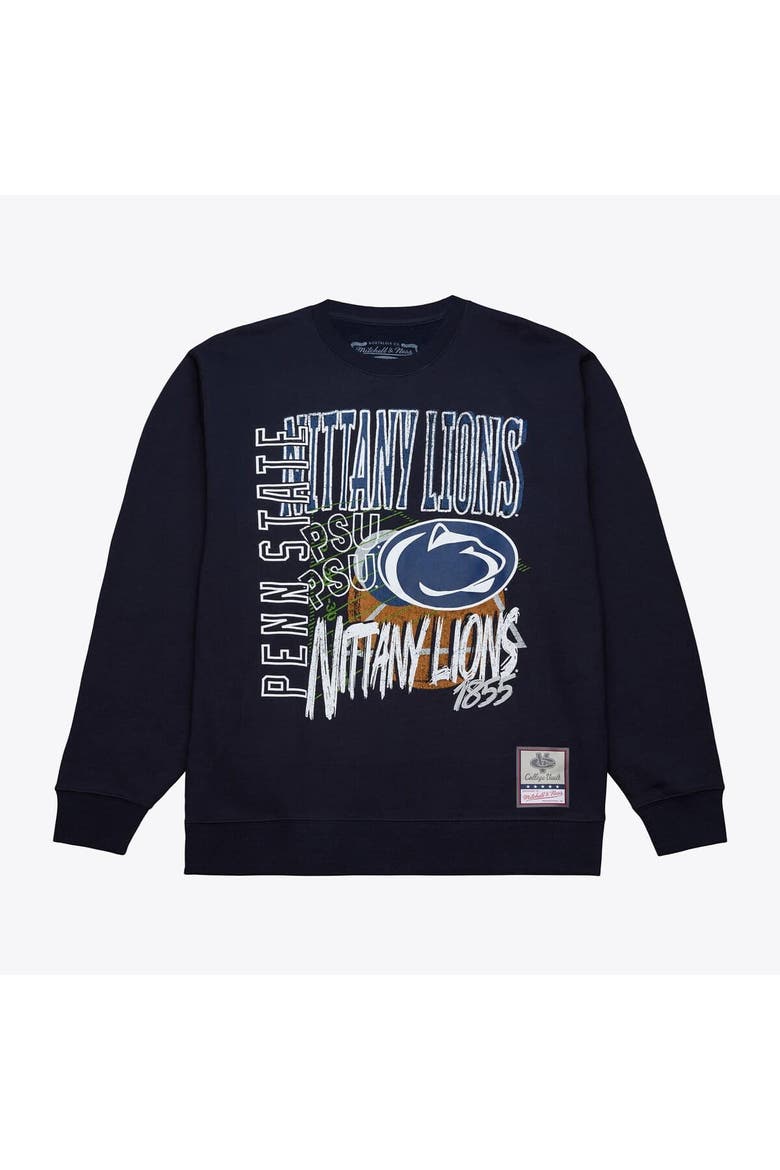 Men's Mitchell & Ness  Navy Penn State Nittany Lions Half Time Fleece Crewneck Sweatshirt, Main, color, Navy