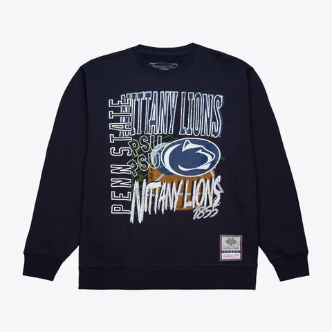Men's Mitchell & Ness  Navy Penn State Nittany Lions Half Time Fleece Crewneck Sweatshirt