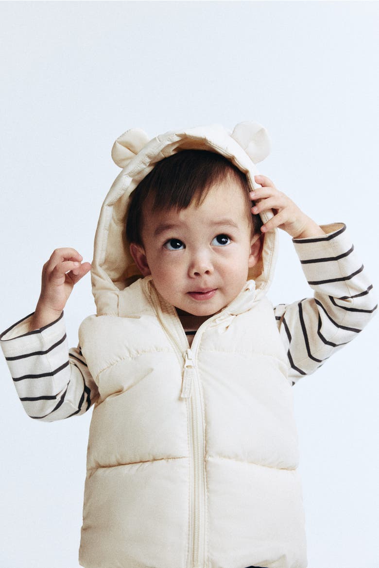 Hooded Puffer Gilet, Alternate, color, Cream