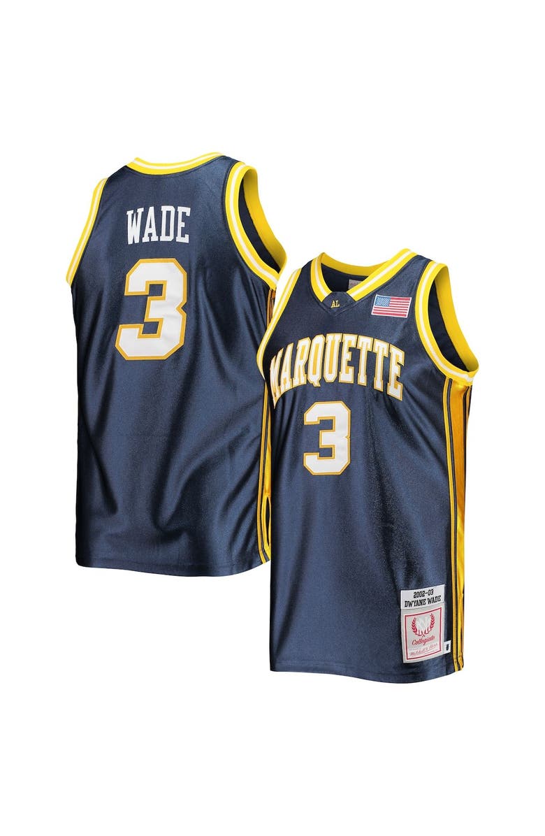 Mitchell & Ness Men's Mitchell & Ness Dwyane Wade Navy Marquette Golden Eagles 2002/03 Authentic Throwback College Jersey, Main, color, 