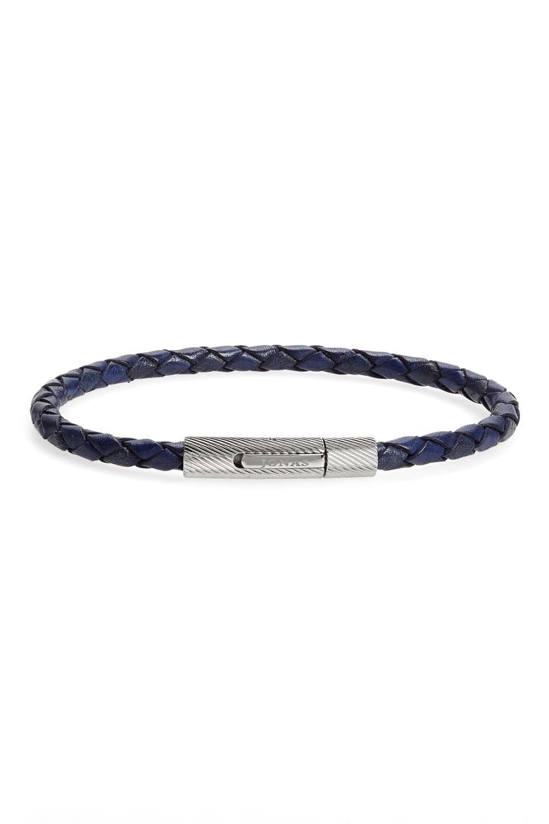 Men's Single Braided Leather Bracelet, Main, color, BLUE